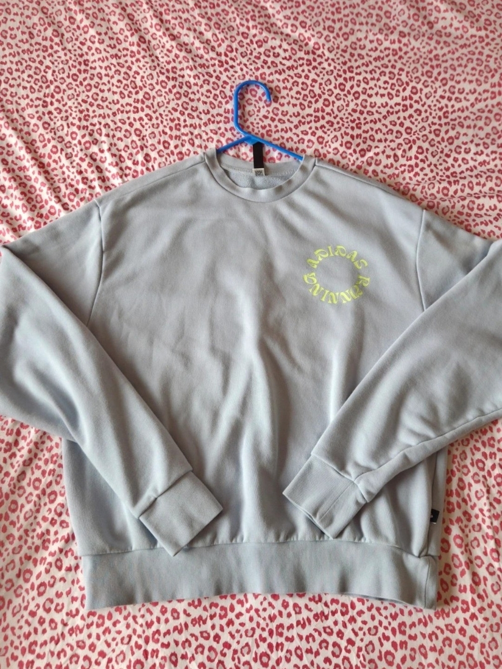 adidas Light Blue Crewneck Sweatshirt with Neon Yellow Logo